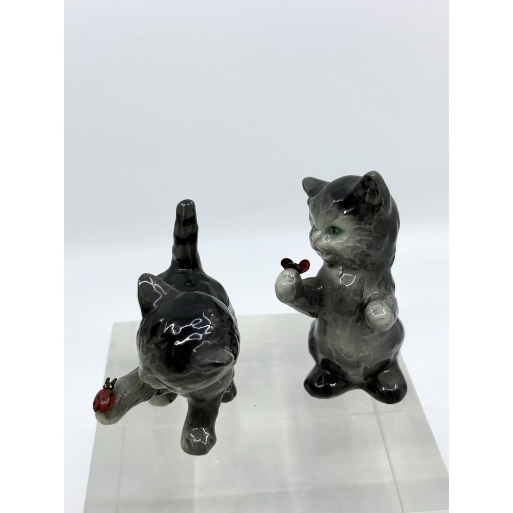 Vintage Goebel Grey Kitten Cat with Lady Bug Figurine Set Of 2 - Picture 2 of 6